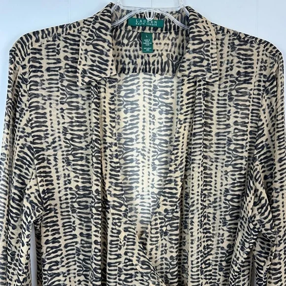 Lauren Ralph Lauren Silk Animal Print Blouse L - Picture 2 of 11